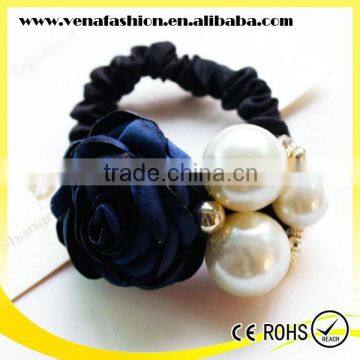 big pearl rose flower decorate cute wholesale elastic hair ties