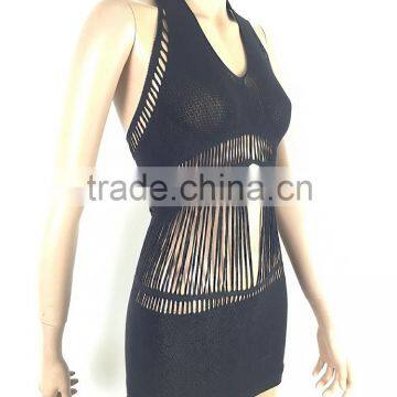 Hot Black Spaghetti strap pothole Seamless Women Sexy Dress