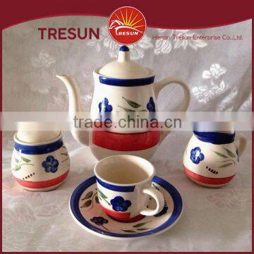 Wholesale handpainted blue flowers ceramic tea pot ceramic pot set handpainted tea set