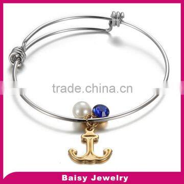 most popular Beautiful anchor stainless steel expandable bangle bracelet