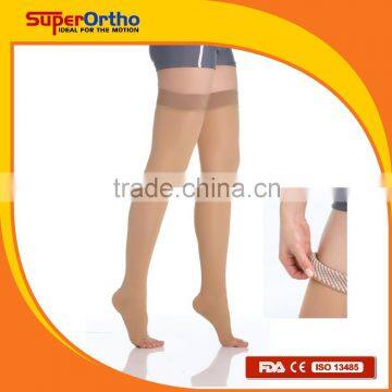 Medical Compression Stocking---A6-010 Ultra Comfort Thigh High Open Toes w/ Silicone band