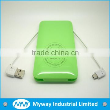 New product good quality 6000mah built-in cable power bank,6000mah power bank with cable,power bank built in cable