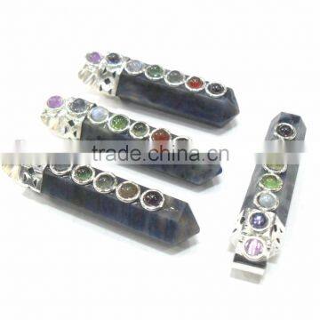 BLUE AVENTURINE 7 CHAKRA POINT PENDANT : CHAKRA CABACHONE HEALING PENDANT