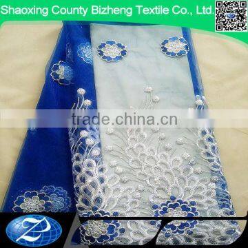 blue floral lace embroidery tulle lace fabric with flowers