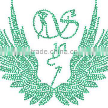 hot fix rhinestone motif wings pattern with neon nailhead