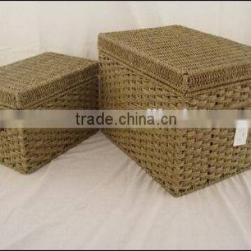 set of 2 RECTANGLE seagrass basket with lip