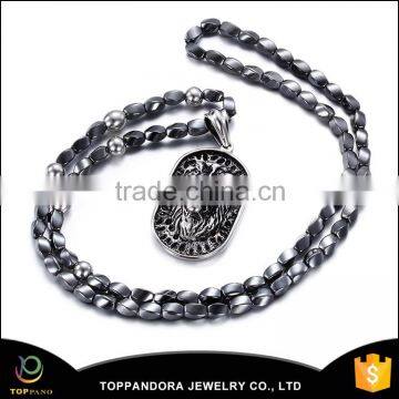 wholesale China Black lion head skull Pendant with chain necklace