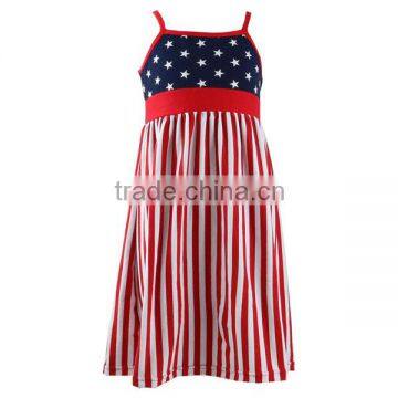 Wholesale cheap summer girls kint cotton spendex star navy baby dress 4th of July clothing kids Patriotic childrens dresses