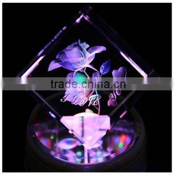 romantic 3D Laser Crystal rose flower With Led light