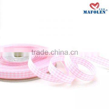 Factory wholesale kinds of ribbon polyester wedding dresses double side pink plaid ribbon