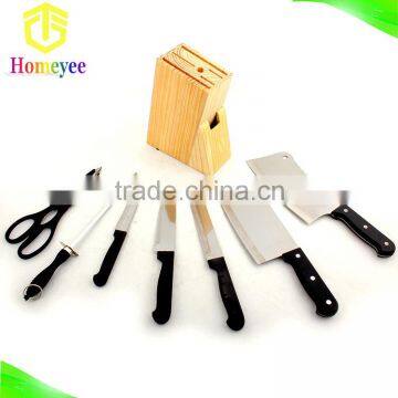 Stainless steel knife block set with wooden block