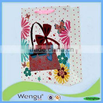 cheap middle glitter valentine's gift paper bag with ribbon handle supplier and manufacture