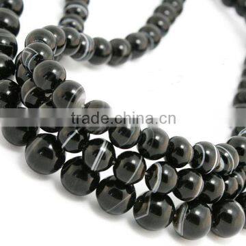 8mm natural round black banded agate loose beads