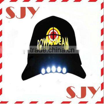 cotton 6 panel baseball cap with led light,5 led cap light