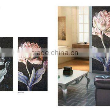 pink and gray color flowers black background hand cut art glass tile mosaic mural patterns made in china JINYUAN MOSAIC FACTORY