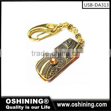 2016 new trending crystal swivel usb pendrive with keychain free sample (USB-DA313)