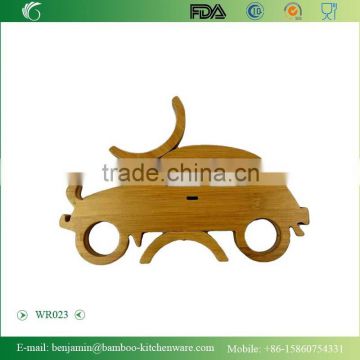 WR023/100% Bamboo Material Hot Sale Car Shaped Folding Bamboo Wine Rack