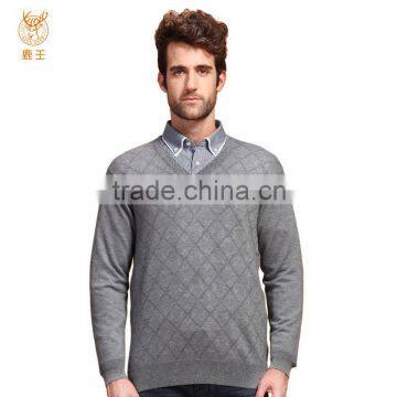 Men Cashmere Knitting Latest Design Winter Sweater, Men Warm Grey Latticed Sweater