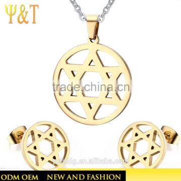 Jingli jewelry fashion 18K gold plated jewelry sets star of david stainless steel jewelry for ladies