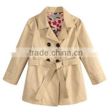 Guangzhou Garments Manufacturer Double breasted Notch Lapel Kids Trench coats Beige Girls Jackets