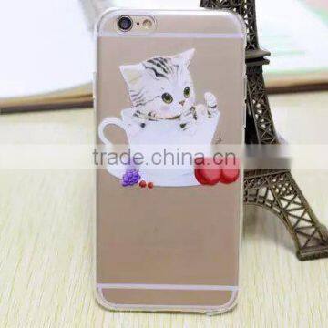 2016 soft Transparent Tpu cell phone case with cute cat pattern case for iphone