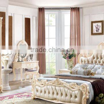 French Royal Style Leather Bed Luxury King Size Bed Room Furniture Bed Set
