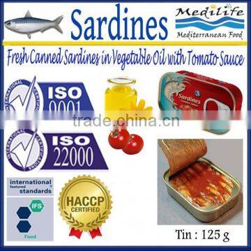 Fresh Canned Sardines in Vegetable Oil with Tomato Sauce , High Quality Sardines,Sardines in cans with Tomato Sauce 125g