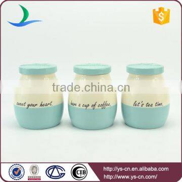 Newest Style Ceramic Canister Jars With Blue Lid