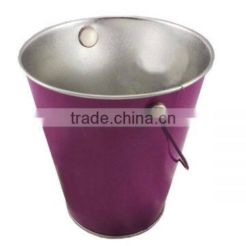 purple painted tin buckets