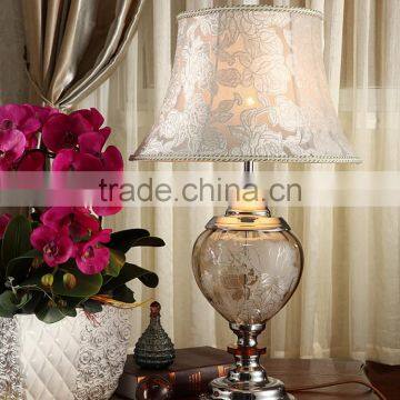 Living room bedroom lamp flower pattern glass and crystal table lamp with lampshade