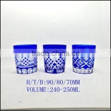 cobalt blue 8 oz stock hand cut round glass tumbler