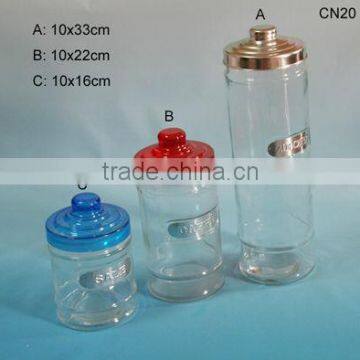 clear cylinder glass storage jar with plastic lids