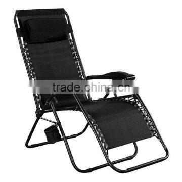 Customized black color zero gravity folding chair with the cup holder for relax for hot sale