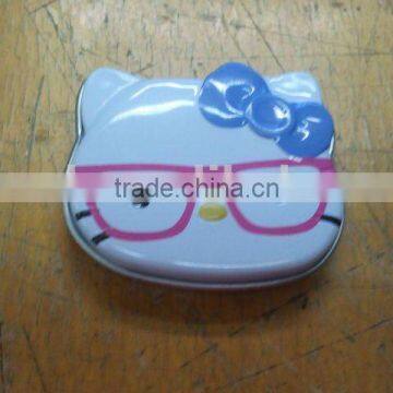 Cat Shaped Cute Tin with Glass, Cat Head Shaped Tin, Cat Shaped Candy Tin