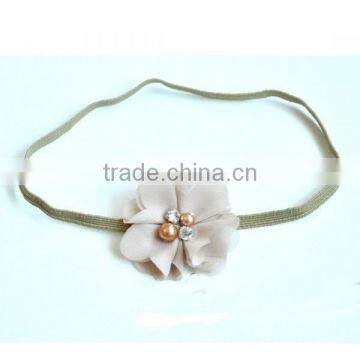 handmade chiffon flower hairbands with pearl beads center