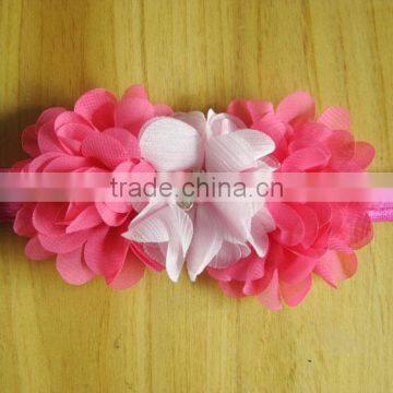 chiffon flower with pearl rhinestone in center for kids hair accessories