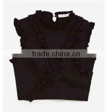 Ruffle Tops Women Custom Made in China Adult Ruffle Raglan Shirt Tops Wholesale Custom Made in China