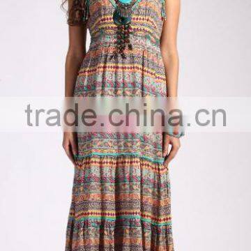 rayon printed spaghetti strap V-neck maxi dress