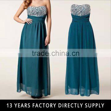 Tube Maxi Chiffon Diamonds Emerald Green Evening Dress