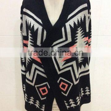 Women Open Chest Knitted Patterns Aztec Cardigan Sweater photo-2