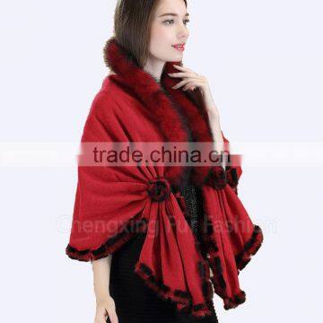 CX-B-P-69C Fox Fur Trim In Stock Multi Style Fashion Pashmina Cashmere Scarf photo-4