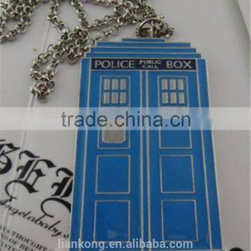 Punk Heavy Metal Fashion Doctor Who Box Blue Enamel 3D Tardis Blue Necklace photo-3