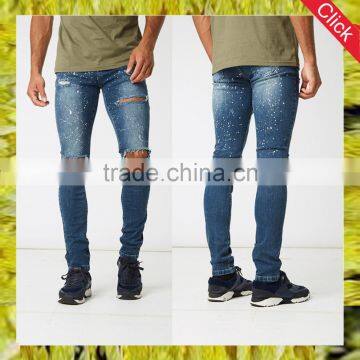 2017 wholesale washed men ripped jeans distresses skinny denim biker jeans