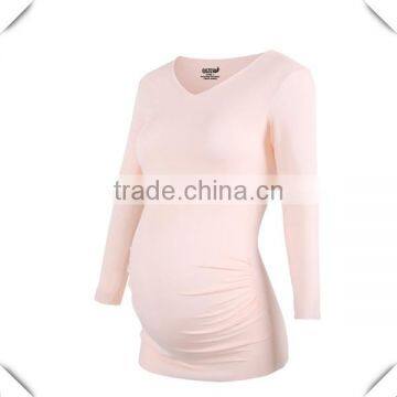 Wholesale Long Sleeve Maternity T-shirt Plain Longline V Neck T Shirt Pregnancy Clothing Women Maternity Wear