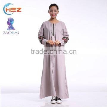 Zakiyyah 609 Wholesale Islamic Abaya New Model With Floral Sleeve Zipper Front Abaya in Solid Color in Dubai