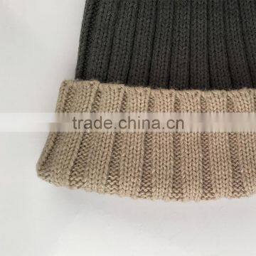 Myfur Beige/Grey Raccoon Fur Multi-Color Knitted Hat for Winter