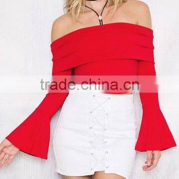 Runwaylover EY2337B 2017 Women Flare Sleeve Fashion Off-Shoulder Knitted Blouse photo-2