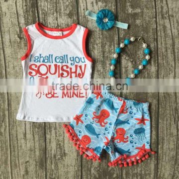 baby Girls Summer clothes girls cutest sea outfits baby children girls octopus be mine clothing with matching accessories