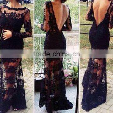 hot sale sexy black bodycon long dress black lace dress backless dress long sleeve women dress maxi party dress women dress