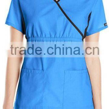 Top Selling Mock Wrap Women Medical Scrubs Wholesale Knit Panel Top photo-3